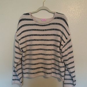 Blue and White Stripe Crew Neck Sweater: Pink Lily
